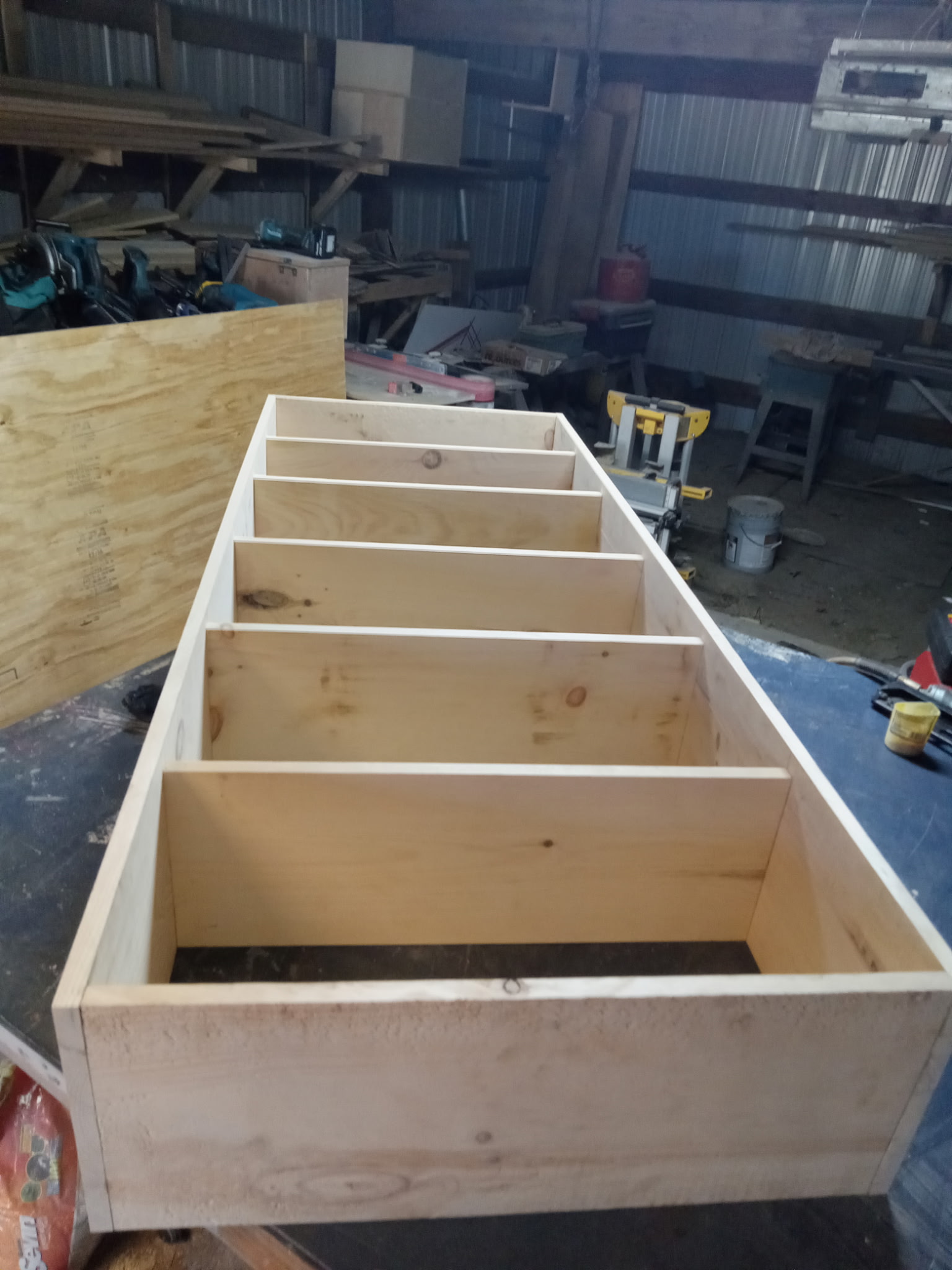 Large drawer divider unit under construction in the workshop.